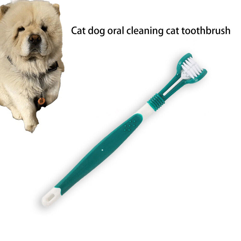 Three Sided Pet Toothbrush Dog Brush Bad Breath Tartar Tool (Dark Green) Newly