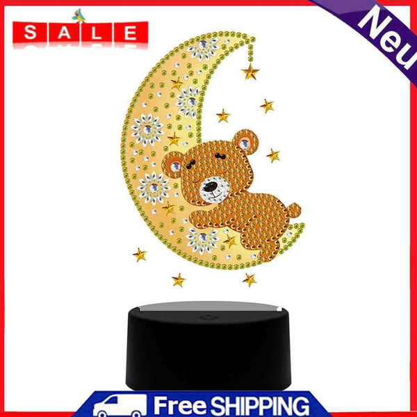 DIY Diamond Painting LED Light Moon Bear Embroidery Night Lamp Needlework Set