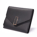 Retro Leather Solid Color Trifold Short Wallet Women Card Holder (Black)