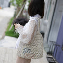 Womens Straw Hollow Beach Shoulder Bags Female Summer Vacation Shopper Handbags