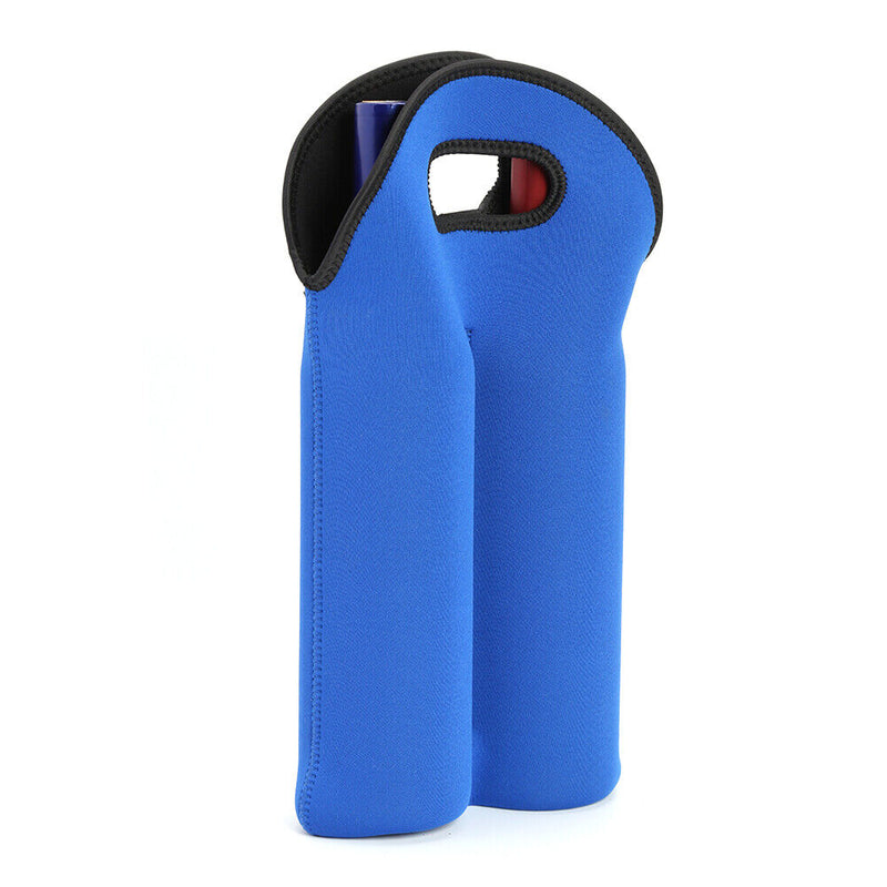Neoprene Wine Bottle Cooler Double Bottle Protective Sleeve Holder (Blue) Newly