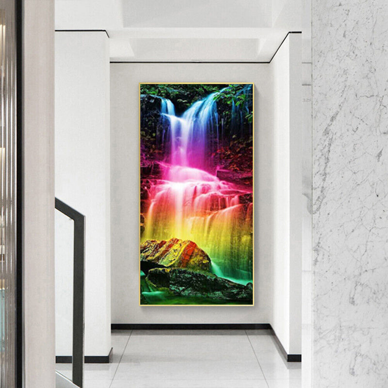 Zero Basis Paint by Number Kit Drawing HandPainted Oil Paint Colorful Waterfall