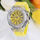 Luminous LED Flash Light Rhinestone Student Silicone Quartz Watch (Yellow) Newly
