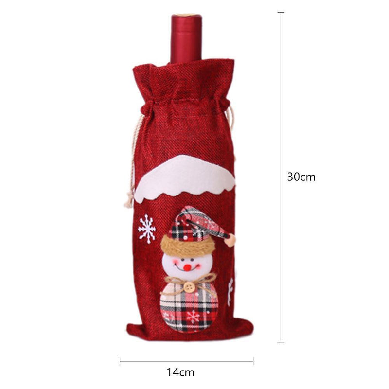 Santa Claus Snowman Elk Red Wine Bottle Cartoon Cover Bags Christmas Table Decor