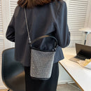 Fashion Rhinestone Shoulder Bag Glitter Diamond PU Leather Bucket Totes Handbag