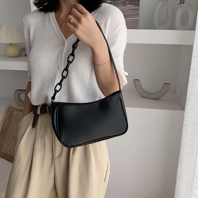 Pure Soft Leather Women Handbag Small Underarm Shoulder Totes Bag (Black)