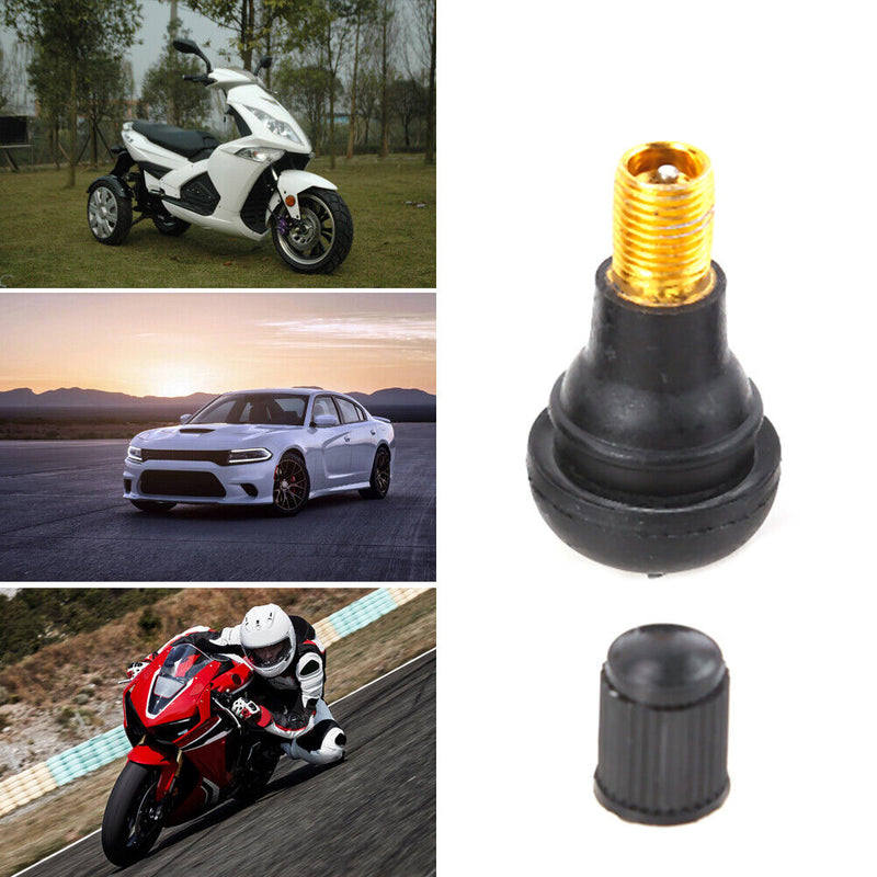 100x tubeless Car Motorcycle Valves TR412 Snap In Short Black Rubber