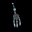 Dreamcatcher Net Rhinestone Dangle Belly Button Ring Body Piercing Blue