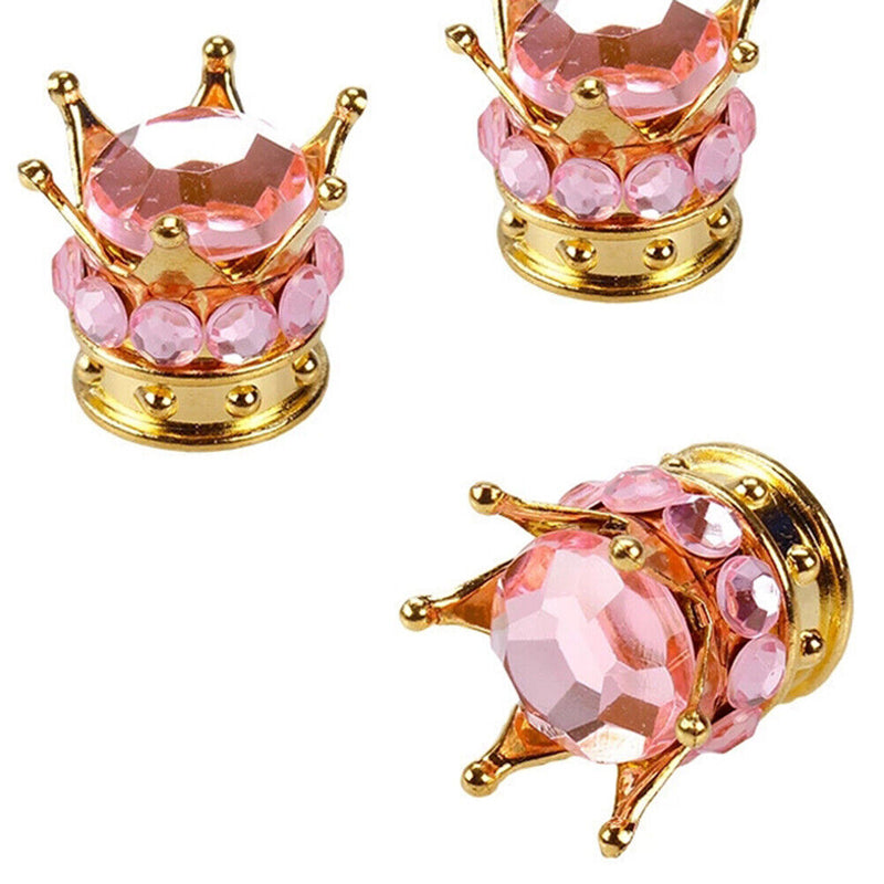 4x Car Rhinestone Wheel Tire Valve Caps Auto Tyre Rim Stem Air Cover (Pink)