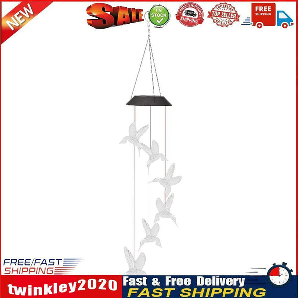Solar LED Color Changing Wind Chime Lamps Hummingbird Pendant Lights (C) Newly