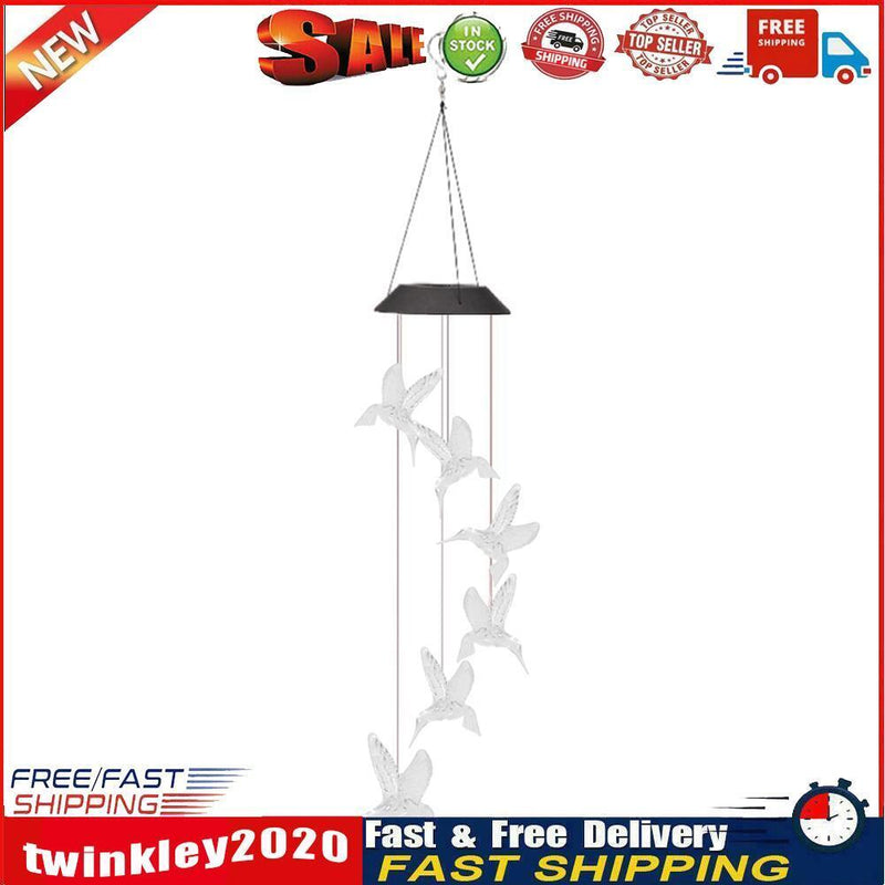 Solar LED Color Changing Wind Chime Lamps Hummingbird Pendant Lights (C) Newly