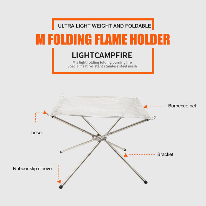 Outdoor Camp Stainless Steel Wood Stove Fire Rack Foldable Disassembling Fire Pit