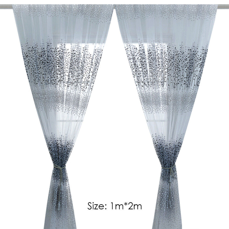 Leaf Print Semi-shading Tulle Curtains Living Room Bedroom Window Screen Drap