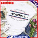 Strip Print Beautiful Letter Tea T-Shirt (White XXL)