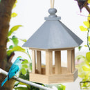 Garden Window Wooden Birdhouse Parrot Cage Bird Seeds Food Feeder (Blue)