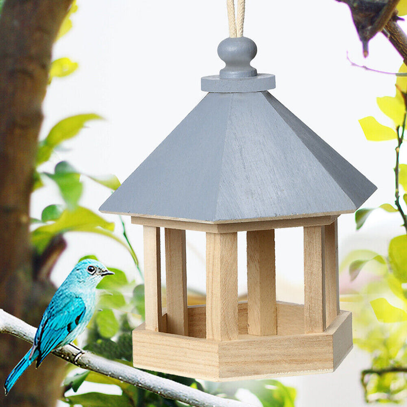 Garden Window Wooden Birdhouse Parrot Cage Bird Seeds Food Feeder (Blue)
