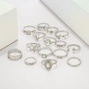 Color Elegant Statement Rings Set Hollow Heart Boho Finger Ring Leaves Flower