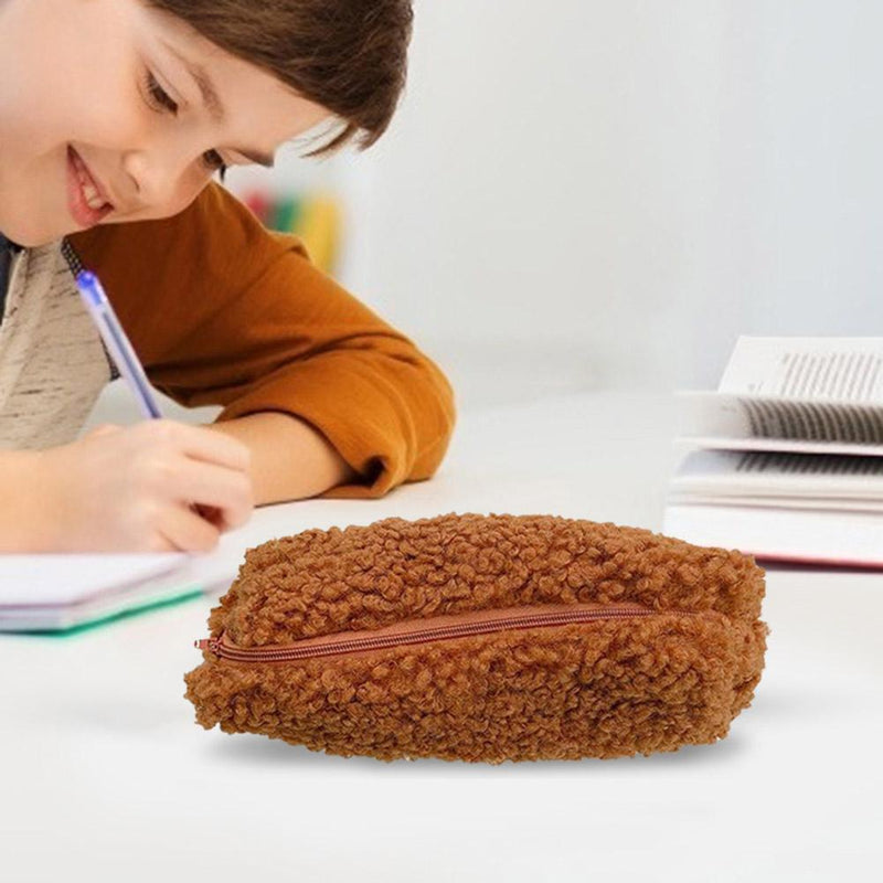Stationery Storage Plush Pen Case Student School Pencil Organizer (Coffee)