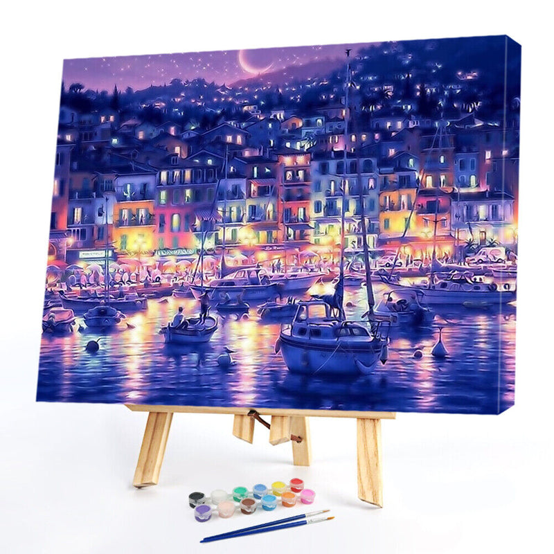 Painting By Numbers DIY Night Sky Ship Canvas Oil Wall Art Picture Ornaments Kit