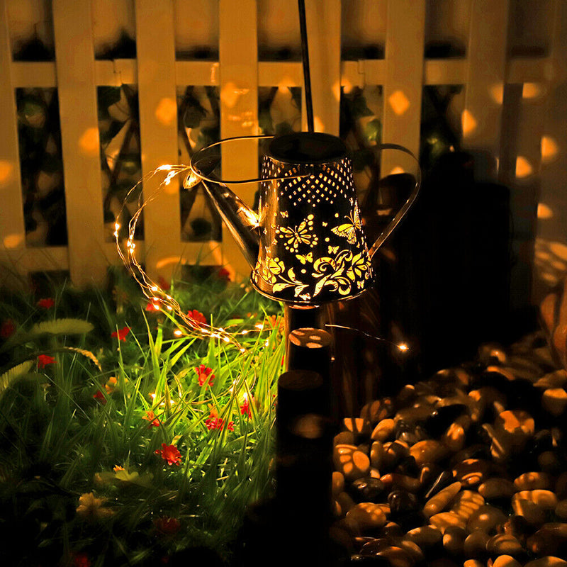 Solar Watering Can Projector Lights Outdoor Garden Yard Art Kettle Lamp (A)