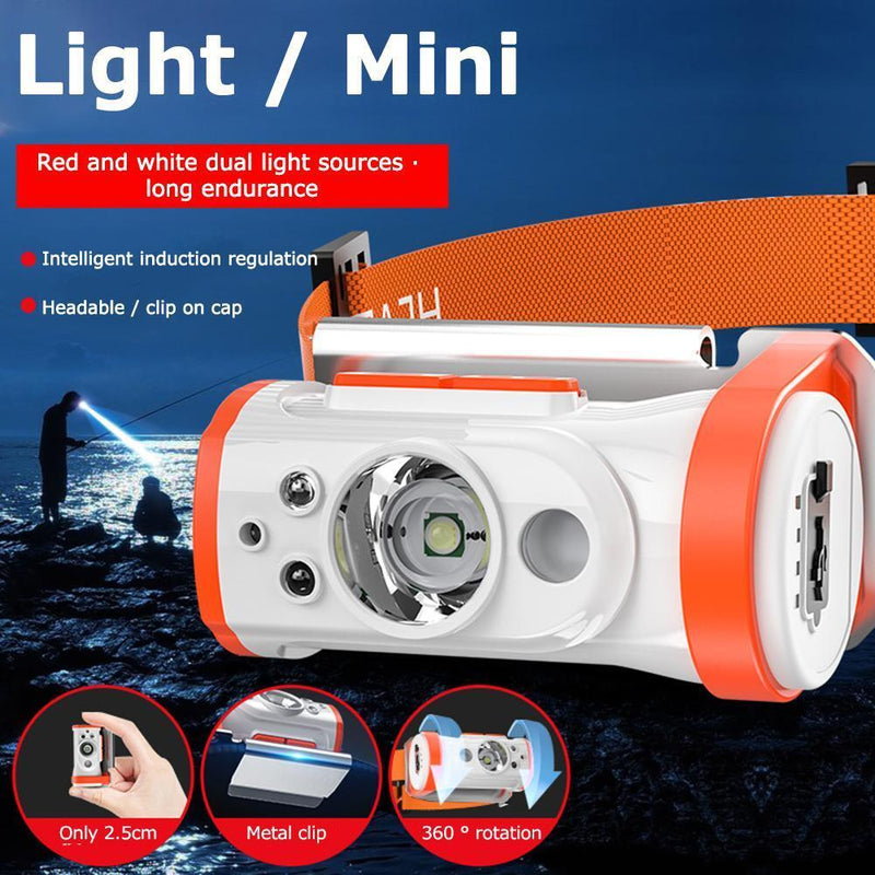 LED Headlamp Fishing Headlight Motion Sensor Camping Light (Reddish Black)