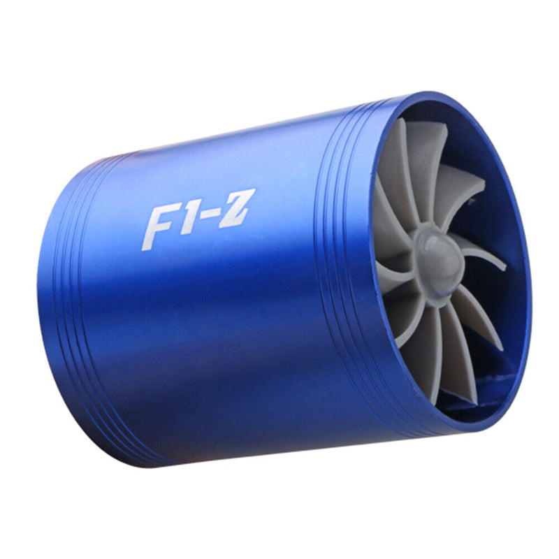 F1-Z Car Air Intake Double Turbine Refit Turbo Gas Fuel Saver Fan (Blue) Newly