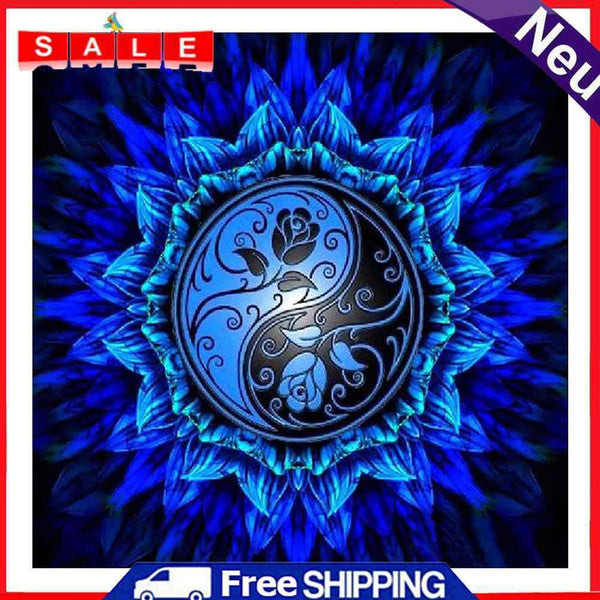 Frameless Blue Mandala Oil Paint by Numbers Kit Handpainted Artwork Wall Craft
