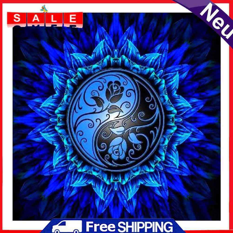 Frameless Blue Mandala Oil Paint by Numbers Kit Handpainted Artwork Wall Craft