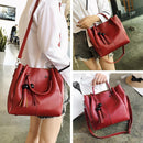 3pcs/set Fashion Women Tassel PU Clutch Shoulder Bucket Bags (Wine Red)