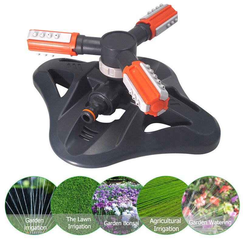 360 Rotating Grass Lawn Water Sprinkler 3 Arms Nozzles Garden Irrigation To