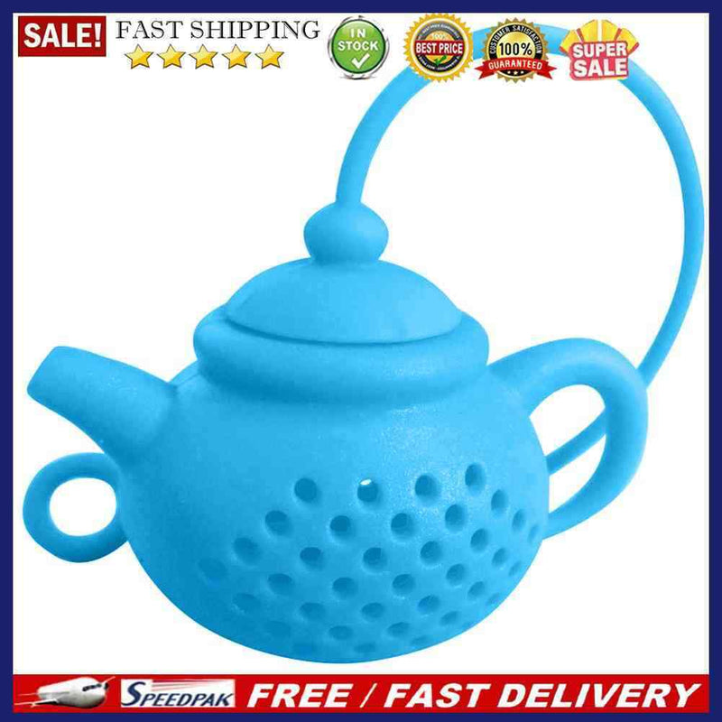 Teapot Shape Tea Bag Strainer Infuser Silicone Leaf Filter Diffuser (Blue)