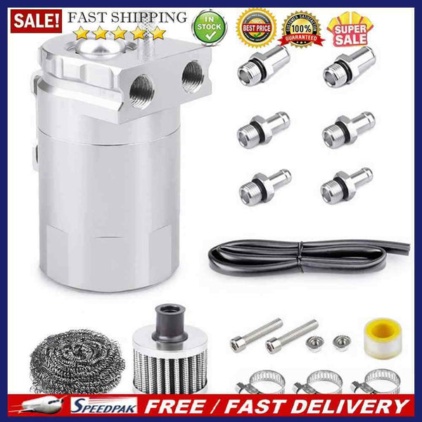 Baffled Auto Oil Catch Can Tank with Air Filter Hose Cleaner Fuel Trap Container
