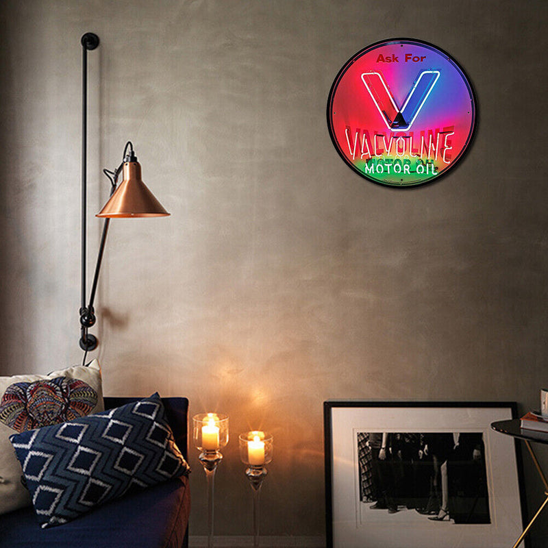 Metal Signs V Motor Oil Garage Salon Home Decoration Waterproof Round 30x30cm