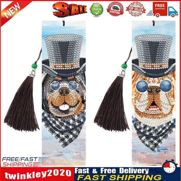2pcs Dog Diamond Painting Bookmark DIY Special Shaped Drill Tassel (SQ25) Newly
