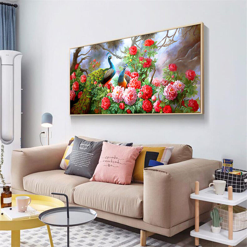 5D Rhinestone Craft Beaded Art Drawing Peacock Peony Diamond Embroidery Mosaic