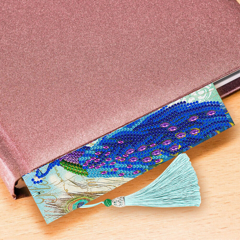 2pcs Peacock DIY Special Shaped Diamond Painting Leather Tassel Bookmark Newly