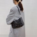 Ladies Pleated Pure Color Shoulder Underarm Bag Retro Women PU Small Handbags