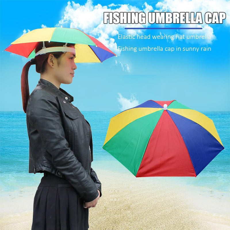 Foldable Adjustable Umbrella Hat Outdoor Fishing Hiking Sunshade Cap (Blue)