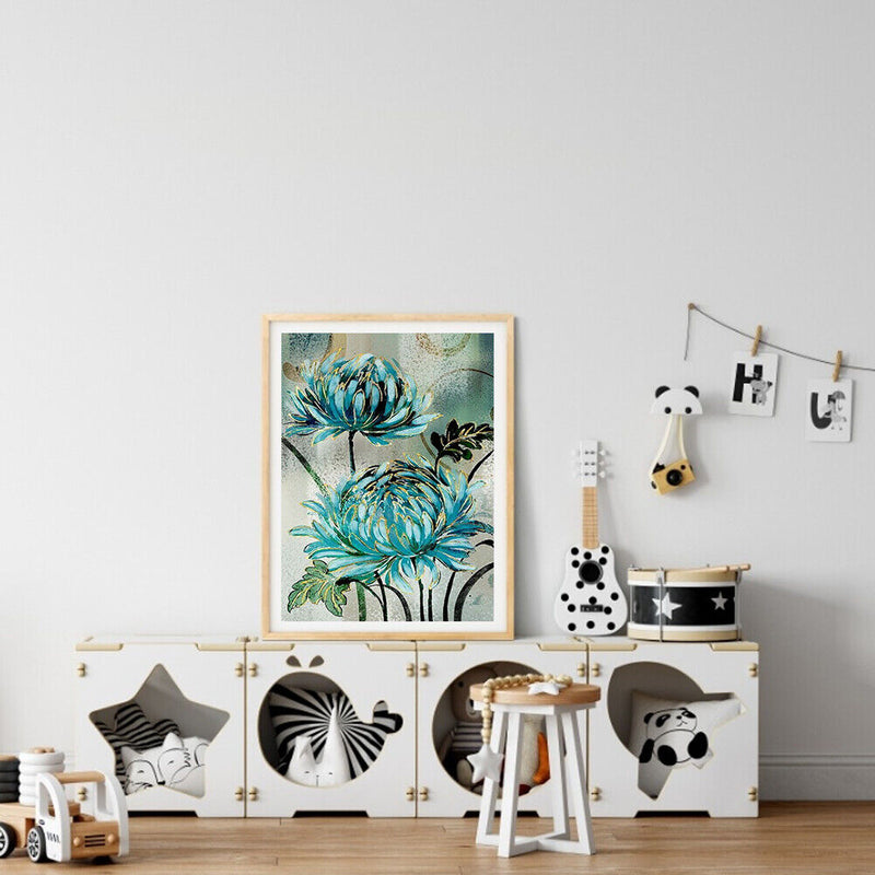 Blue Flowers Paint By Numbers Kit DIY Art Frameless Picture On Canvas (B)