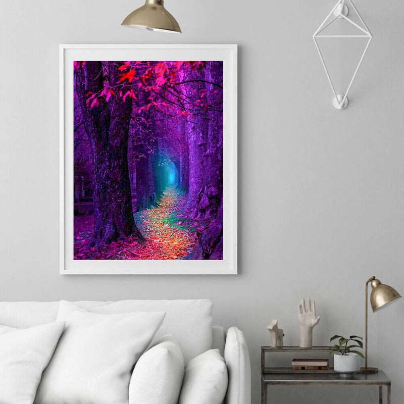 5D Full Drill Art Rhinestone Picture DIY Purple Forest Mosaic Diamond Painting