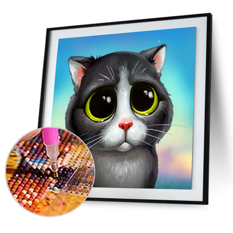 5D DIY Full Round Drill Diamond Paint Cute Cat Mosaic Rhinestone Drawing Picture