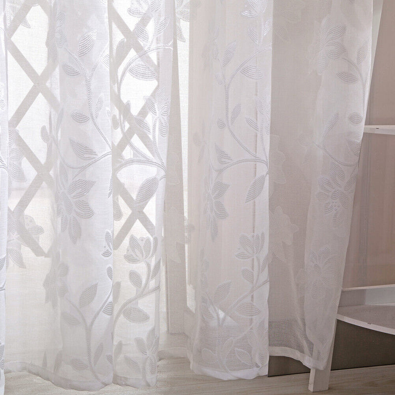 Romantic Floral Tulle Voile Curtain Drape Panel Sheer Scarf Valances White