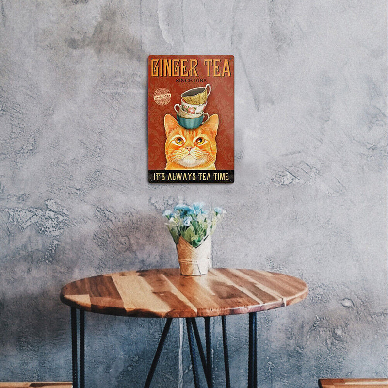 Cups on Cat Head Retro Metal Plate Tin Sign Plaque Poster for Bar Club Cafe