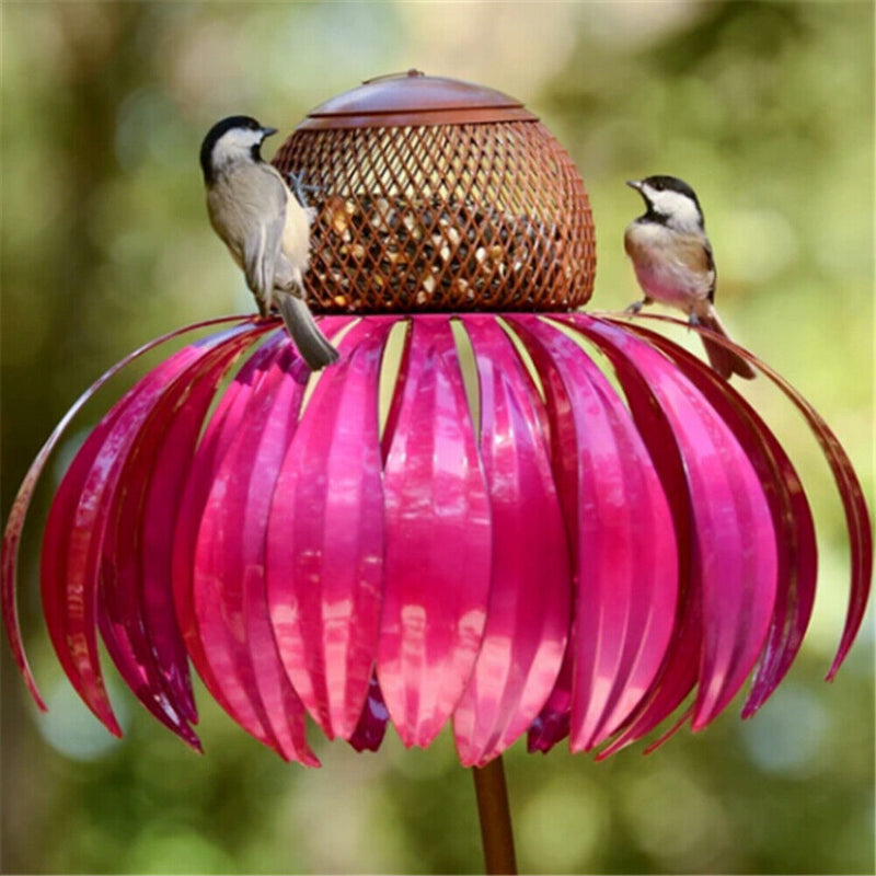 Metal Flower Bird Feeder Bottle Sensation Stand Coneflower Garden Decor