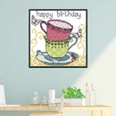 Teacup Cross Stitch Kit 14CT Stamp Embroidery DIY Needlework (J356 15x14cm)