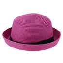Summer Women Straw Knitting Sun Hat Travel Outdoor Fold Beach Hat(Rose Red)