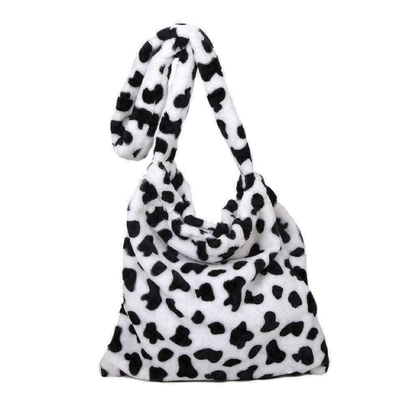 1*Retro Cow Print Plush Women Fashion Big Capacity Handbag Shoulder O0B3 G7H6