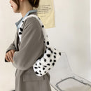 Retro Women Polka Dot Print Plush Underarm Bag Winter Small Handbag (White)