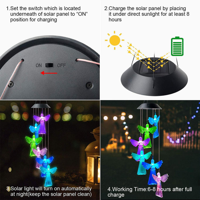Solar Wind Chime Light, Changing Color, Angel Wind Bell Lamp, for Patio, Yard