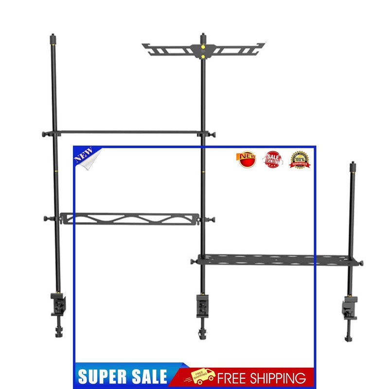 Desktop Shelf Lamp Pole - DIY Folding Storage Hanger Shelf with Light Stand
